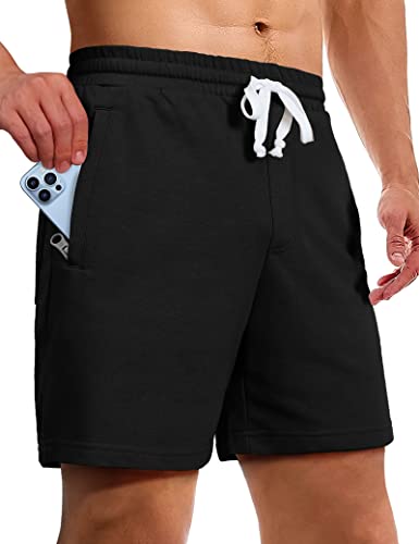 Pioneer Camp Sweat-Shorts für Herren, 12,7 cm Schrittlänge, Shorts, Athletisches Fitnessstudio, Workout, lässige Baumwollshorts zum Laufen, Pyjama, Lounge, Schwarz, Mittel von Pioneer Camp