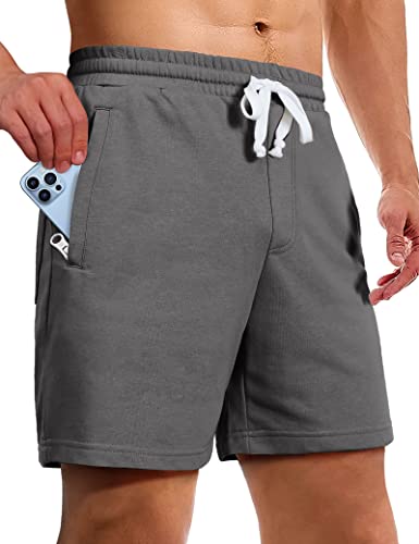 Pioneer Camp Sweat-Shorts für Herren, 12,7 cm Schrittlänge, Shorts, Athletisches Fitnessstudio, Workout, lässige Baumwollshorts zum Laufen, Pyjama, Lounge, grau dunkel, Mittel von Pioneer Camp