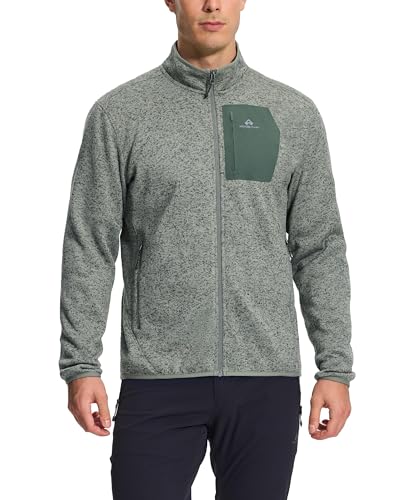 Pioneer Camp fleecejacke herren Casual jacke herbst sweatjacke mit Stehkragen und Reißverschluss strickfleecejacke ohne Kapuze für Outdoor Wander Trekking(Heather Grayish Green;M) von Pioneer Camp