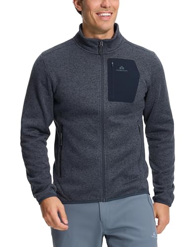 Pioneer Camp strickjacke herren outdoor mit Dünn Fleece Innenseite fleecejacken herbst full zip sweatjacke jagdjacke ohne Kapuze und 5 Taschen(Heather Naval Blue;L) von Pioneer Camp