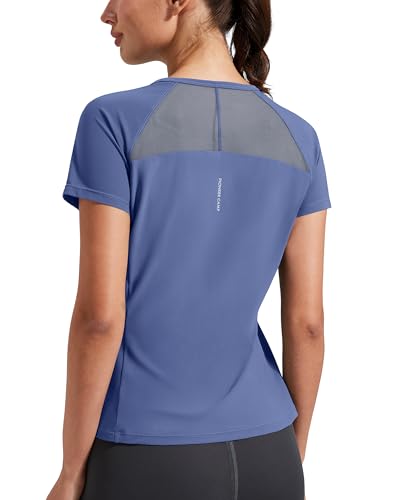 Sport T-Shirt Damen Kurzarm, Atmungsaktiv & Elastisch, Funktionsshirt mit Belüftung am Rücken, Ideal für Fitness, Laufen, Yoga, Sommer Outdoor Aktivitäten (Grey Blue;XXL) von Pioneer Camp