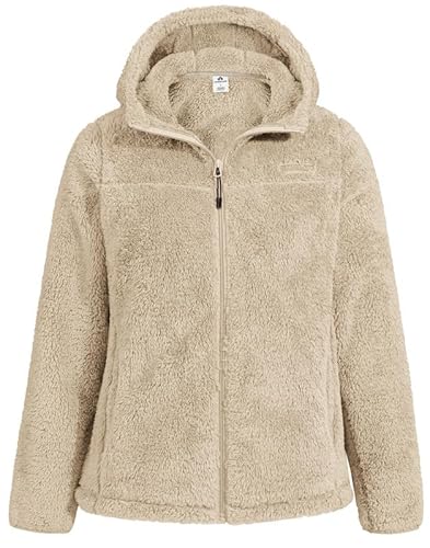 Thermo Fleecejacke Damen mit Kapuze Sherpa Jacke Langarm Vollzip Teddyfleece High Pile Weich Warm Für Zuhause Spaziergang Outdoor Alltag（Beige;XL) von Pioneer Camp