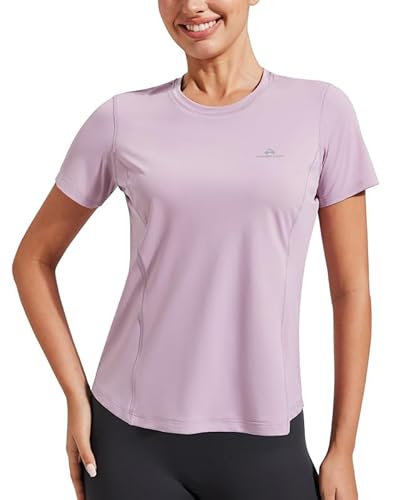 Tshirt Damen Schnelltrocknend Sport T Shirt für Damen Kurzarm Rundhals Einfarbig Laufshirt Oberteile UPF50+ Atmungsaktiv Funktionsshirt Yoga Top Purple M von Pioneer Camp
