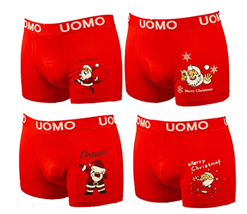 Piotrstrade 4 er Pack Herren Boxershorts Weihnachten Retroshorts Männer Unterhosen Slip Unterwäsche aus Baumwolle Rot,Rot,XL von Piotrstrade