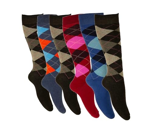 Piotrstrade 6 Paar Damen Kniesocken Damen Freizeit Kniestrümpfe aus Baumwolle mit Karomuster Mehrfarbig (as3, numeric, numeric_35, numeric_38, regular, regular, Mehrfarbig, 35-38) von Piotrstrade
