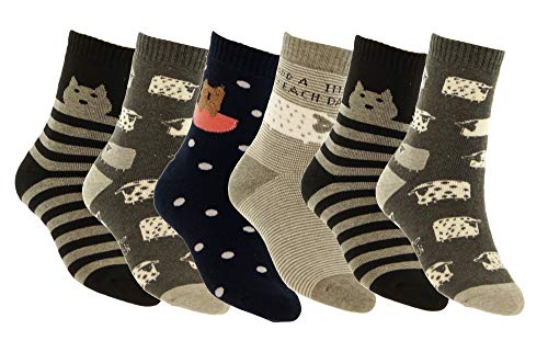 Piotrstrade 6 Paar Damen Thermo Socken mit Tier Muster warme Winter Socken mit Muster aus Baumwolle in 6 Farben von Piotrstrade