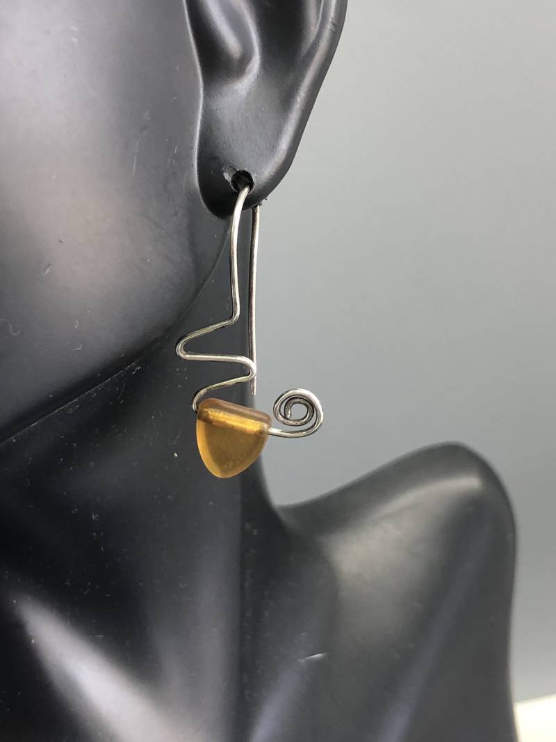 Vintage - Eindraht Sterling Silber Ohrringe Mit Bernstein Glasperlen von PipersPanoply