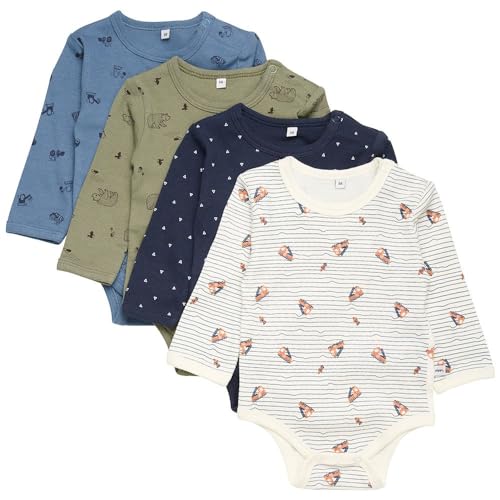 PIPPI Unisex Baby Body LS AO-printed (4-pack) Formender Body, Khaki, 86 von PIPPI