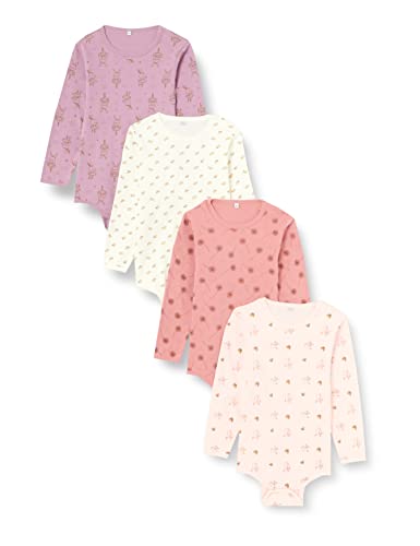 PIPPI Unisex Baby Body LS AO-Printed (4-Pack) Underwear, Dusty Rose, 62 von Pippi