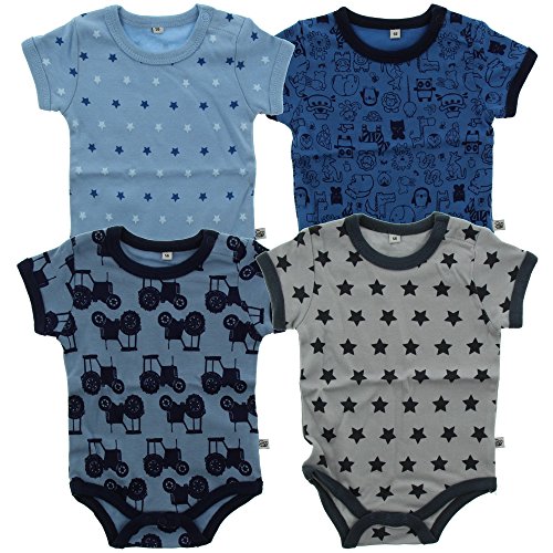 Pippi 4er Pack Baby Jungen Body mit Aufdruck, Kurzarm, Alter 12-18 Monate, Größe: 86, Farbe: Blau, 3820 von Pippi