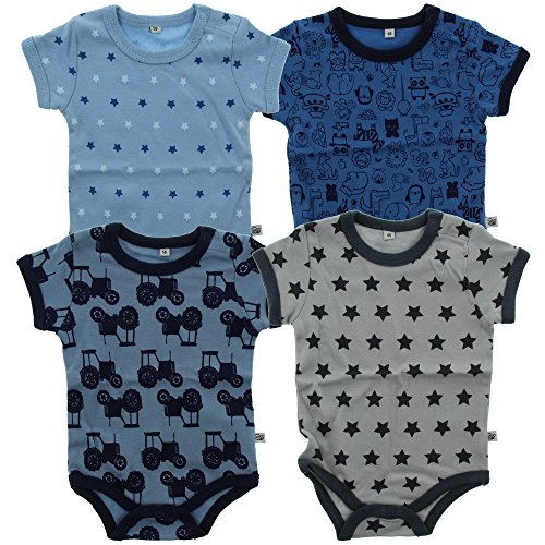 Pippi 4er Pack Baby Jungen Body mit Aufdruck, Kurzarm, Alter 4-6 Monate, Größe: 68, Farbe: Blau, 3820 von Pippi
