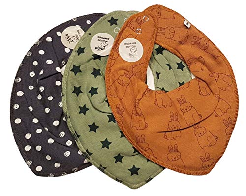 Pippi Baby Halstuch 3er Set Baby Halstücher Dreieckstücher Lätzchen (Hasen+Sterne) von Pippi made with love