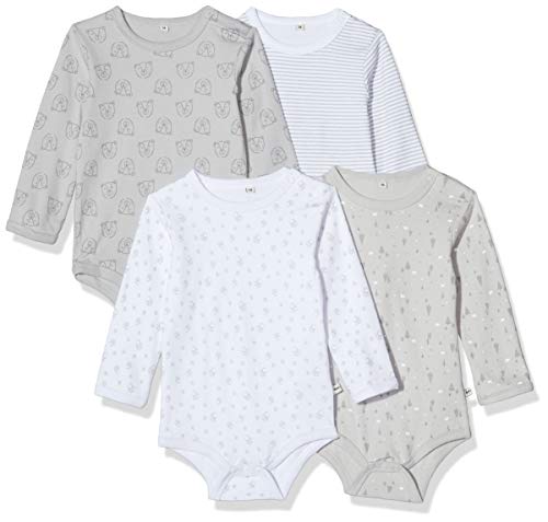 PIPPI Unisex Baby 4er Pack Aufdruck, Langarm Formender Body, Beige (Harbor Mist 190), (Herstellergröße:98) von Pippi