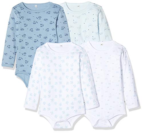 Pippi Unisex Baby 4er Pack Aufdruck, Langarm Formender Body, Blau (Lightblue 701), (Herstellergröße:68) von Pippi