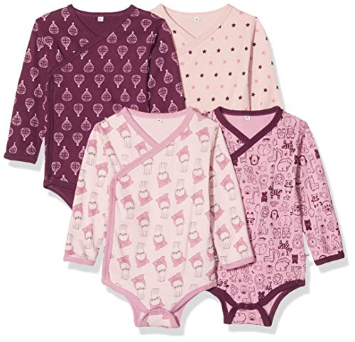 PIPPI Unisex Baby 4er Pack Wickelbody mit Aufdruck, Langarm Formender Body, Violett (Lilac 600), (Herstellergröße:80) von Pippi