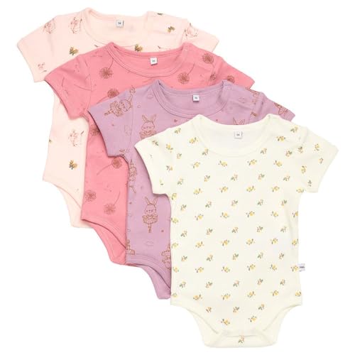 PIPPI Unisex Baby Body SS AO-Printed (4-Pack) Underwear, Dusty Rose, 104 von Pippi