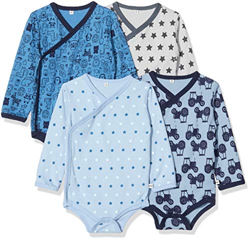 PIPPI Unisex Baby 4er Pack Wickelbody mit Aufdruck, Langarm Formender Body, Blau (Blue 725), (Herstellergröße:56) von Pippi