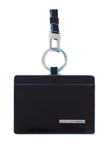 Piquadro Blue Square Credit Card Holder with Neck Strap RFID Black von Piquadro