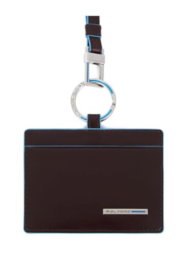 Piquadro Blue Square Credit Card Holder with Neck Strap RFID Mogano von Piquadro