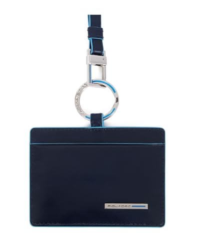 Piquadro Blue Square Credit Card Holder with Neck Strap RFID Night Blue von Piquadro