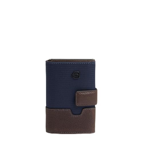 Piquadro Kartenetui Herren automatik Mann Leder und Stoff blau/Dunkelbraun von Piquadro