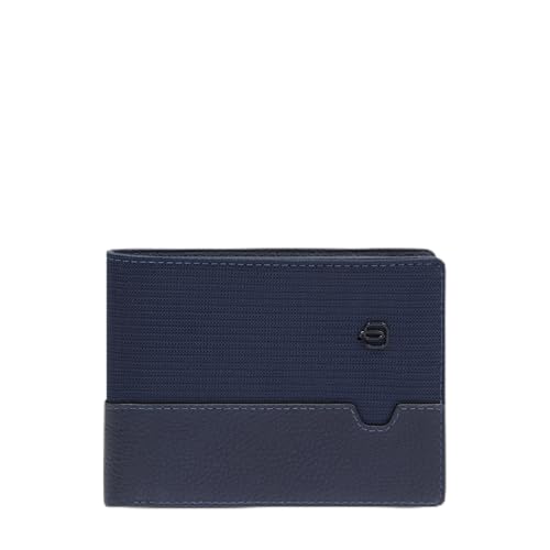 Piquadro Portemonnaie Herren mit Münzfach Mann Leder und Stoff blau von Piquadro