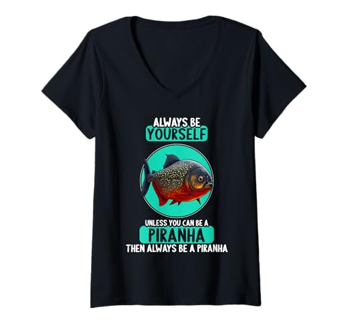 Damen Piranhas Piranha T-Shirt mit V-Ausschnitt von Piranhas Piranha Tier Shop