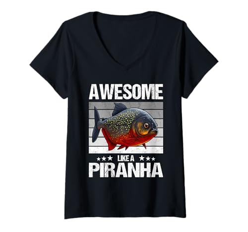 Damen Piranhas Piranha T-Shirt mit V-Ausschnitt von Piranhas Piranha Tier Shop