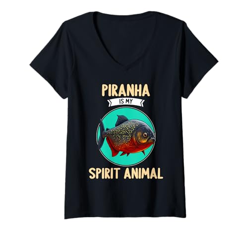 Damen Piranhas Piranha T-Shirt mit V-Ausschnitt von Piranhas Piranha Tier Shop