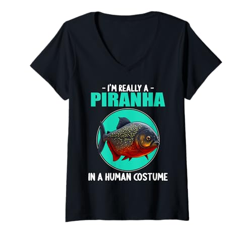 Damen Piranhas Piranha T-Shirt mit V-Ausschnitt von Piranhas Piranha Tier Shop