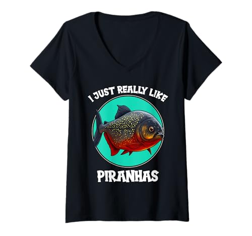 Damen Piranhas Piranha T-Shirt mit V-Ausschnitt von Piranhas Piranha Tier Shop