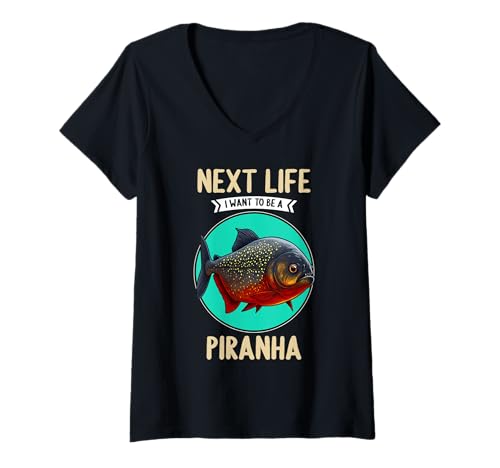 Damen Piranhas Piranha T-Shirt mit V-Ausschnitt von Piranhas Piranha Tier Shop