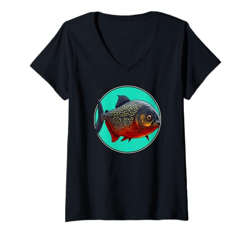 Damen Piranhas Piranha T-Shirt mit V-Ausschnitt von Piranhas Piranha Tier Shop