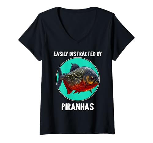 Damen Piranhas Piranha T-Shirt mit V-Ausschnitt von Piranhas Piranha Tier Shop