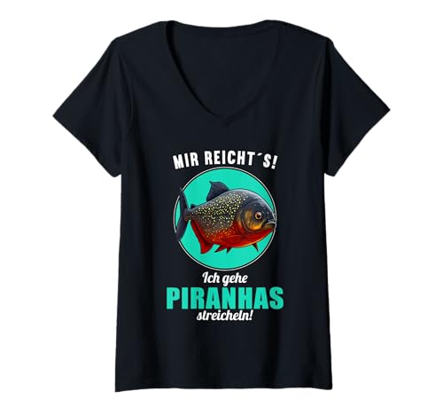 Damen Piranhas Piranha T-Shirt mit V-Ausschnitt von Piranhas Piranha Tier Shop