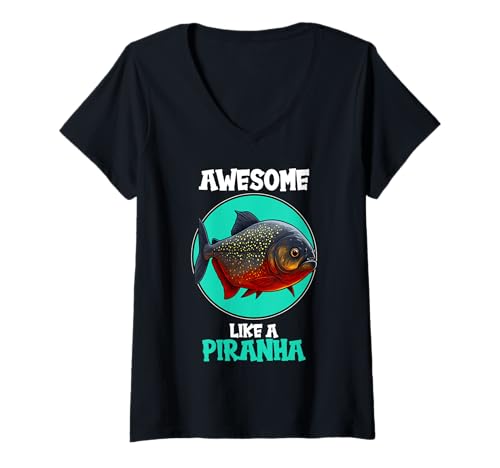 Damen Piranhas Piranha T-Shirt mit V-Ausschnitt von Piranhas Piranha Tier Shop