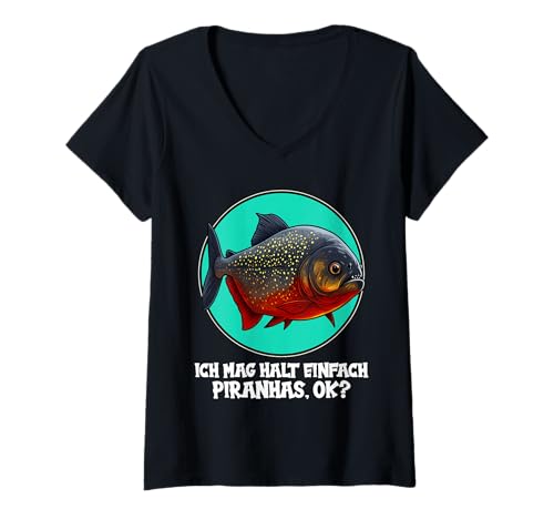 Damen Piranhas Piranha T-Shirt mit V-Ausschnitt von Piranhas Piranha Tier Shop