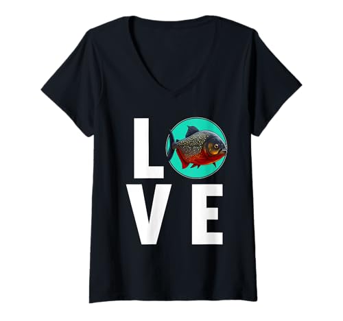 Damen Piranhas Piranha T-Shirt mit V-Ausschnitt von Piranhas Piranha Tier Shop