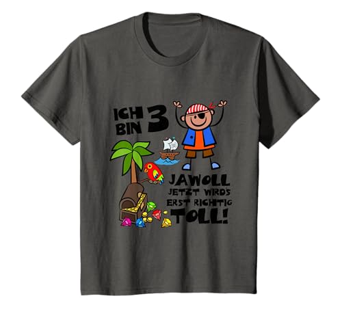 Kinder Piraten Kinder Geburtstag Deko 3 Jahre Junge Ich Bin 3 T-Shirt von Pirat Geburtstagsshirt 3 Jahre Junge Tshirt