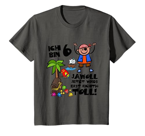 Kinder Piraten Kinder Geburtstag Deko 6 Jahre Junge Ich Bin 6 T-Shirt von Pirat Geburtstagsshirt 6 Jahre Junge Tshirt