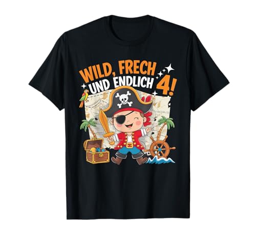 4 Geburtstag Pirat Kostüm Kinder Vier Jahre Alt Matrose Ahoy T-Shirt 4 Geburtstag Pirat Kostüm Kinder Vier Jahre Alt Matrose Ahoy T-Shirt von Pirat Geschenk Seeräuber Junge Freibeuter Kostüm
