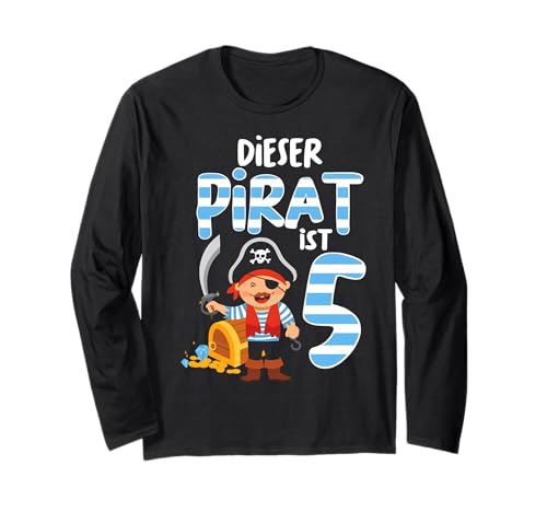5. Geburstag Fünf Jahre Pirat Kinder Kapitän Ahoy Kostüm Langarmshirt von Pirat Geschenk Seeräuber Junge Freibeuter Kostüm