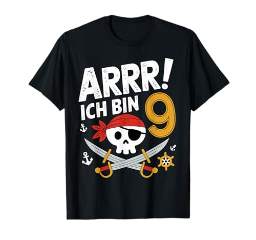 9 Geburtstag Pirat Kostüm Kinder Neun Jahre Alt Matrose Ahoy T-Shirt von Pirat Geschenk Seeräuber Junge Freibeuter Kostüm