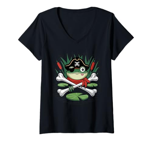 Damen Pirat Kostüm Kinder Matrose Kapitän Ahoy PiratenKostüm Shirt T-Shirt mit V-Ausschnitt Damen Pirat Kostüm Kinder Matrose Kapitän Ahoy PiratenKostüm Shirt T-Shirt mit V-Ausschnitt von Pirat Geschenk Seeräuber Junge Freibeuter Kostüm