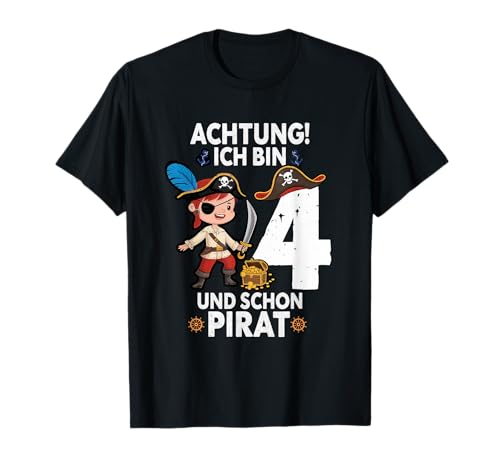 Pirat Kostüm Kinder 4. Geburtstag Vier Kapitän PiratenKostüm T-Shirt von Pirat Geschenk Seeräuber Junge Freibeuter Kostüm