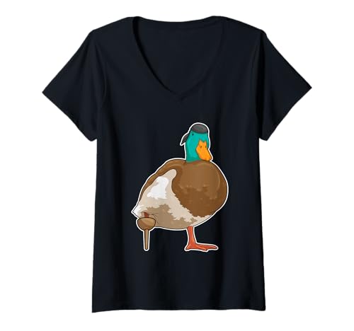 Damen Ente Pirat Holzbein T-Shirt mit V-Ausschnitt Damen Ente Pirat Holzbein T-Shirt mit V-Ausschnitt von Pirat Holzbein