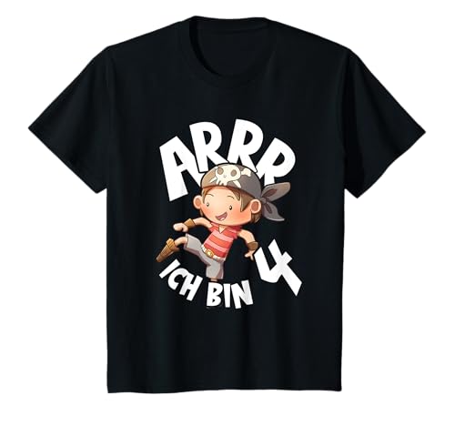 Arr ich bin 4 I Pirat 4 Jahre 4. Geburtstag Jungen T-Shirt von Pirat Kinder Kostüm Geburtstagsshirt Geschenkidee