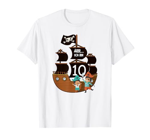 Arr ich bin 10. Geburtstag Pirat Kinder T-Shirt von Pirat Kindergarten Kindergeburtstag