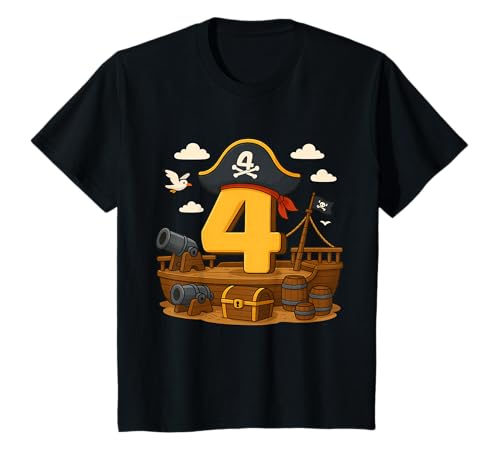Kinder 4 Geburtstag Junge Pirat Piratenschiff Schatz Insel T-Shirt von Pirat Piratenschiff Geburtstag Junge Vier