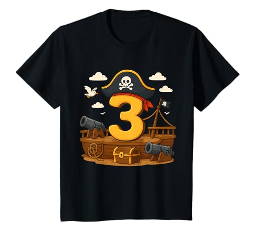 Kinder Pirat 3 Geburtstag Junge Piratenschiff Schatzsuche T-Shirt Kinder Pirat 3 Geburtstag Junge Piratenschiff Schatzsuche T-Shirt von Pirat Schatztruhe Kanonen Schiff 3 Jahre Junge